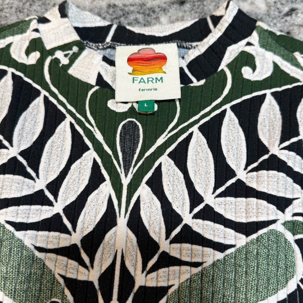 FARM Rio Puff Sleeve Green and Black Bodysuit - Picture 7 of 11